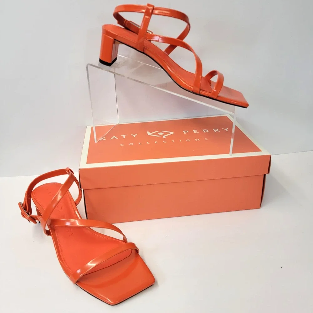 Katy Perry Sandal Wanderering hoes Womens Size 6.5M Flame Orange Strappy Vibrant